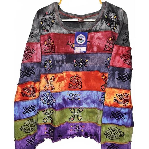 Himalayan Group Handmade Hand Painted Stonewashed Bohemian Long Sleeve Shirt XXL - Picture 1 of 8